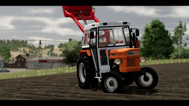 fs25-mods,  Farming Simulator 25 mod: Fiat 480 tractor with front loader on a farm field.