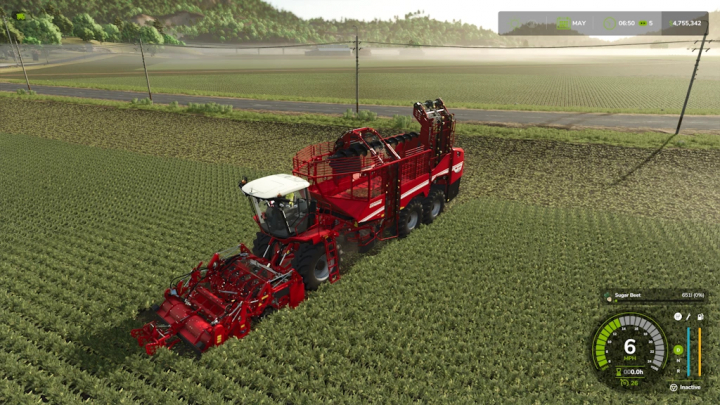 fs25-mods,  FS25 mod: Grimme Rexor 6300 1.5.0.0, large red sugar beet harvestor working in a field in Farming Simulator 25.