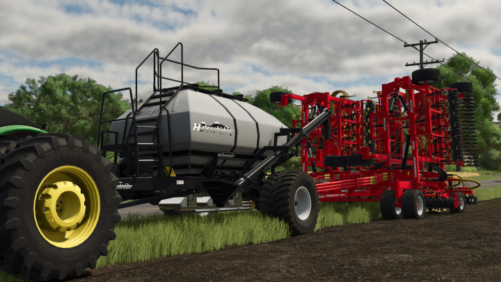 fs25-mods, Farming Simulator 25 mod: Hatzenbichler Terminator 18 / TH 1400 with a red cultivator attachment, large wheels, and a gray tank, used for soil cultivation.