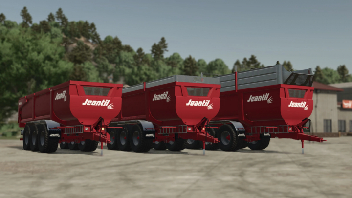 fs25-mods, Three Jeantil BR 24-32 v1.0.0.0 mod grain trailers for Farming Simulator 25, displayed outdoors in Farming Simulator 25 mods.