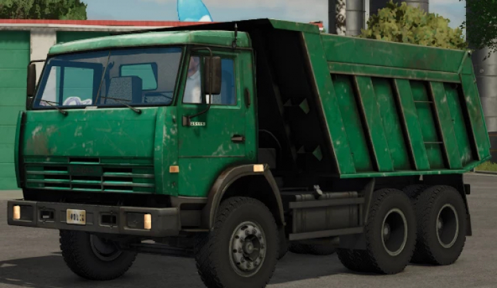 fs25-mods, Farming Simulator 25 mod: Green KamAZ 65115 truck with a dump bed, used for hauling in FS25 farming simulation.