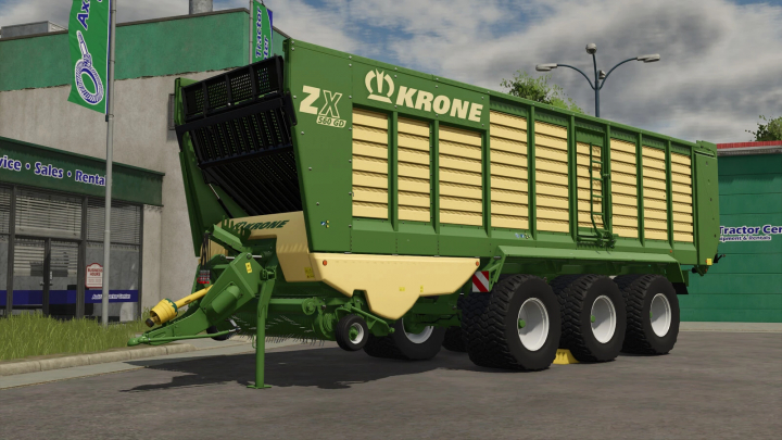 fs25-mods, Farming Simulator 25 mods: Krone ZX 560 GD agricultural trailer with green and beige color, large tires, and detailed design.