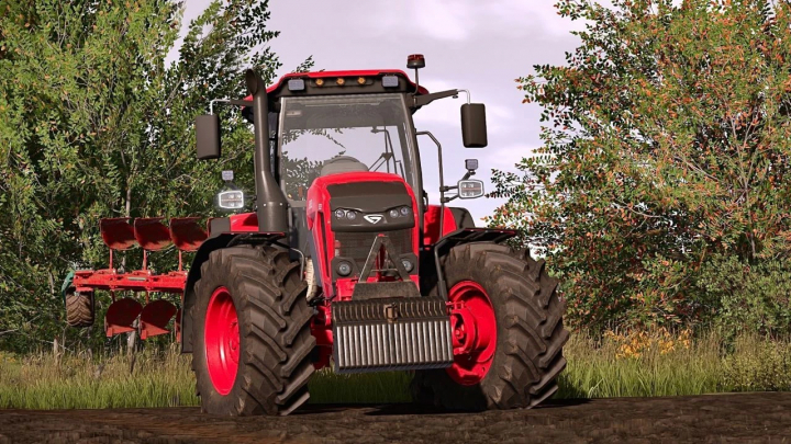 fs25-mods,  Farming Simulator 25 mods: Red MTZ 2022 tractor with plow, realistic farm equipment, gameplay on rural field.