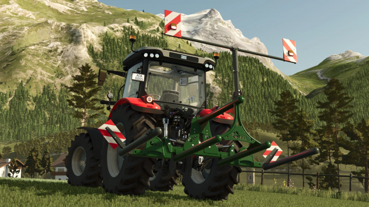 fs25-mods,  Farming Simulator 25 mod: RKL BGD-S Premerer v1.0.0.0 tractor with mounted sprayer in a mountainous farm landscape.