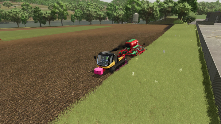 fs25-mods, Farming Simulator 25 mod: T-Wolf Agripower v1.0.0.0, a tracked agricultural machine working on a farm field near a fence.