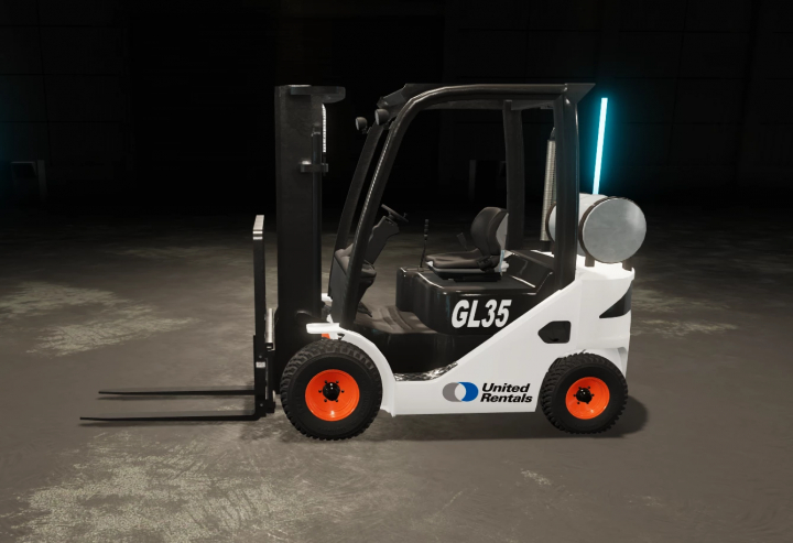 fs22-mods,  Farming Simulator 22 mod: United Rental Bobcat Forklift Edit v1.0.0.0, compact forklift with logo and fuel tank in black and white.