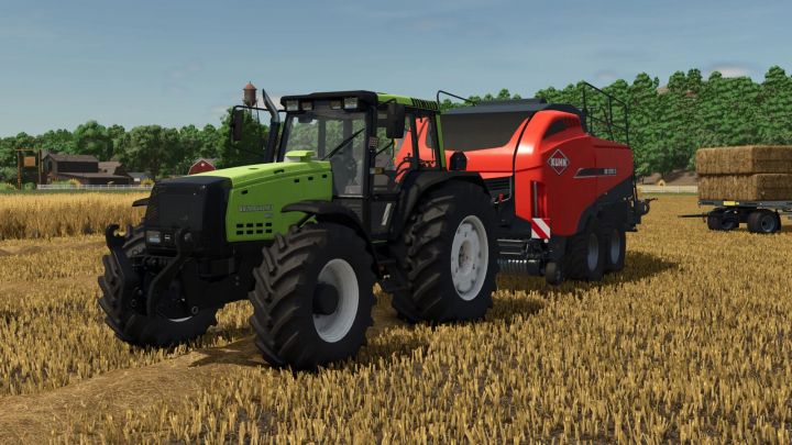 fs25-mods,  Farming Simulator 25 mod: Valtra Valmet Series 8x50 tractor with a Kuhn slurry tanker in a wheat field.