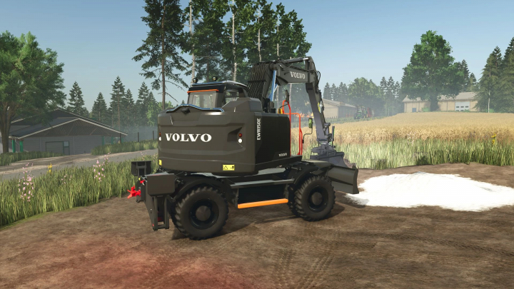 fs25-mods,  Farming Simulator 25: Volvo EWR150E Black Edition v1.0.0.0 mod in a rural field scene, showcasing a compact construction loader.