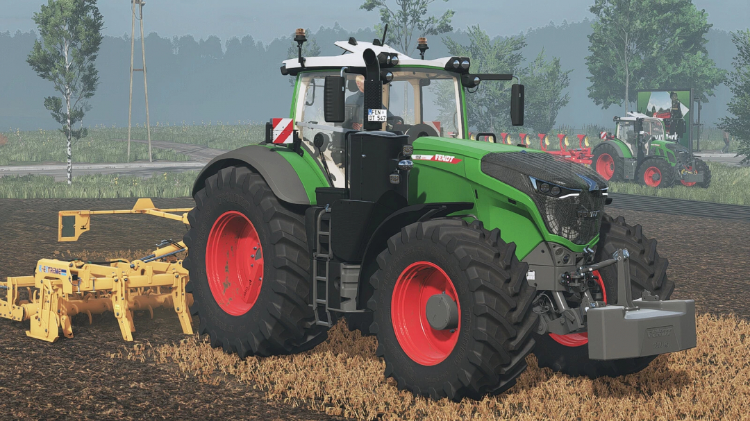 Fendt 1000 Vario Series in Farming Simulator 25, large green tractor plowing the field, FS25 mods, Farming Simulator 25 mods.