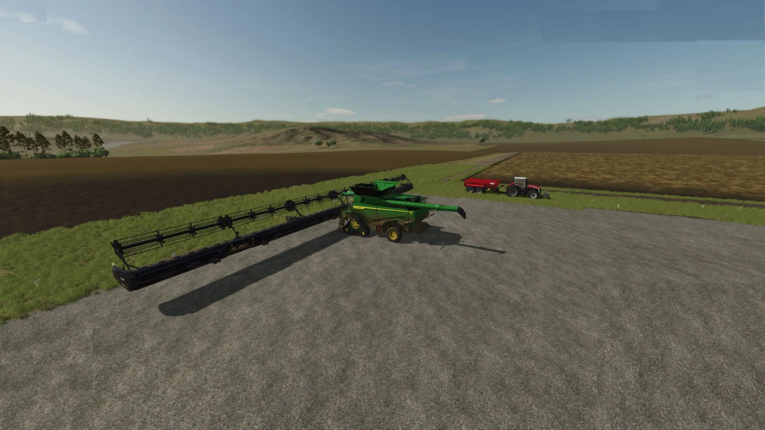 Fendt PowerFlow 37m v1.0.0.0 mod for Farming Simulator 25, showing a large green combine harvester with a 37-meter header, on a farm landscape.