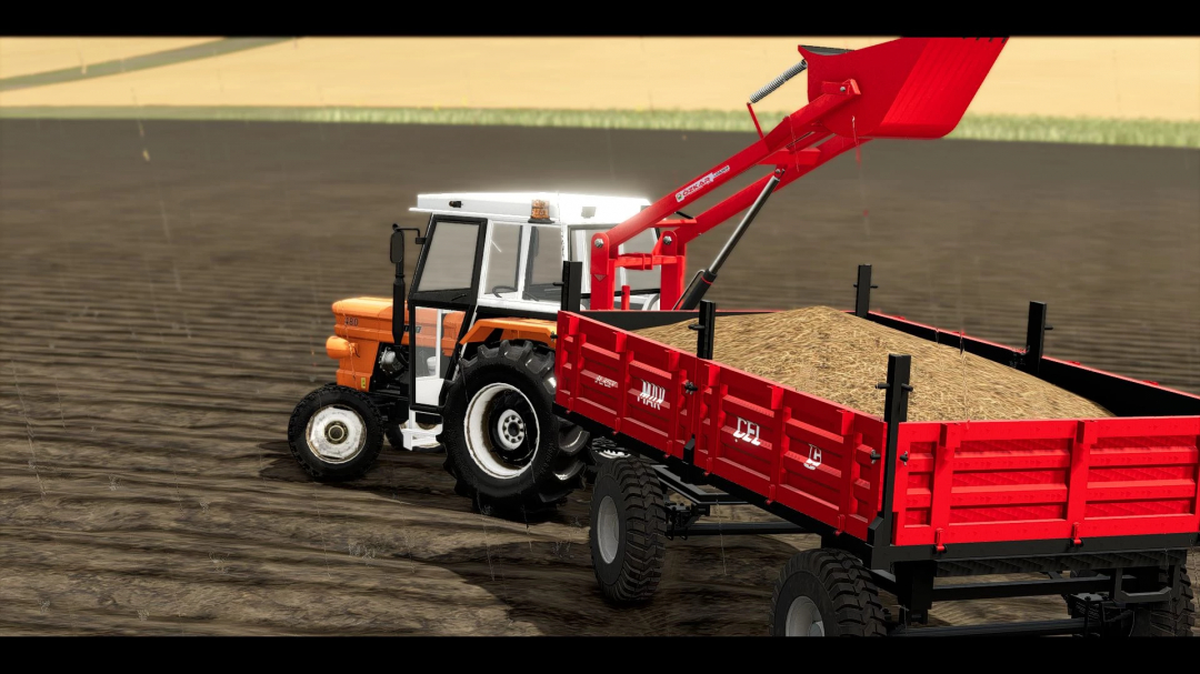 FS25 mod featuring a Fiat 480 tractor with a red grain trailer, for Farming Simulator 25 activities.