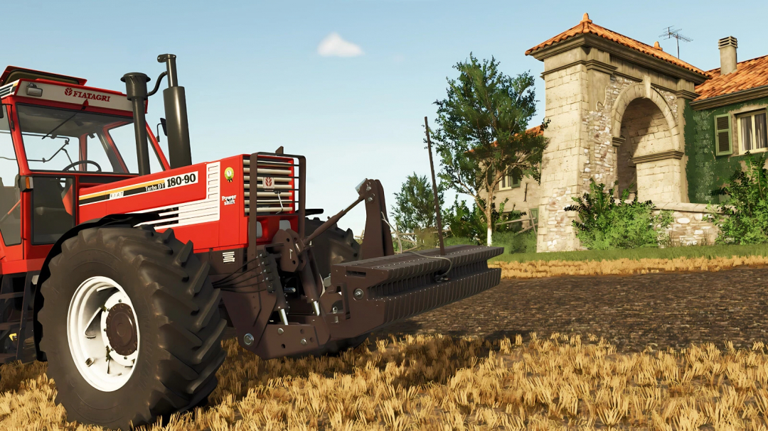 Farming Simulator 25 mod featuring a Fiat Weight v1.0.0.0 on a farm field with a rustic house in the background.