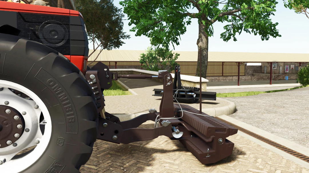 Farming Simulator 25 mod image showing a tractor with a Fiat Weight v1.0.0.0 attachment for enhanced stability.