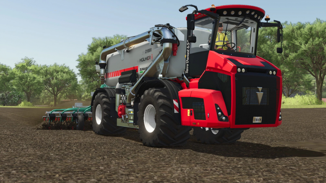 Farming Simulator 25 mod: Holmer Pack v1.0.0.0 tractor with manure spreader in a field, suitable for FS25 mods.
