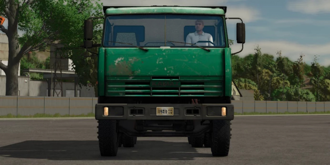Farming Simulator 25 mod: KamAZ 65115 Green v1.0.0.0 truck in the game, detailed front view for realistic farming vehicle simulation.