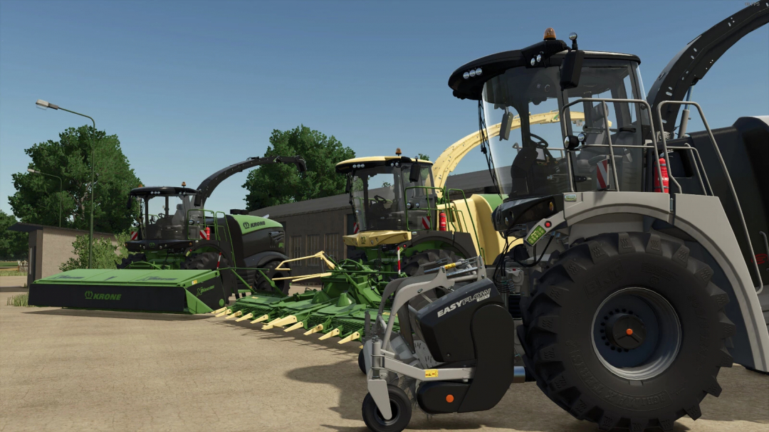 Farming Simulator 25 mods featuring Krone BigX 1180 Pack v1.0.1.0 with multiple modern farming machinery vehicles and equipment.