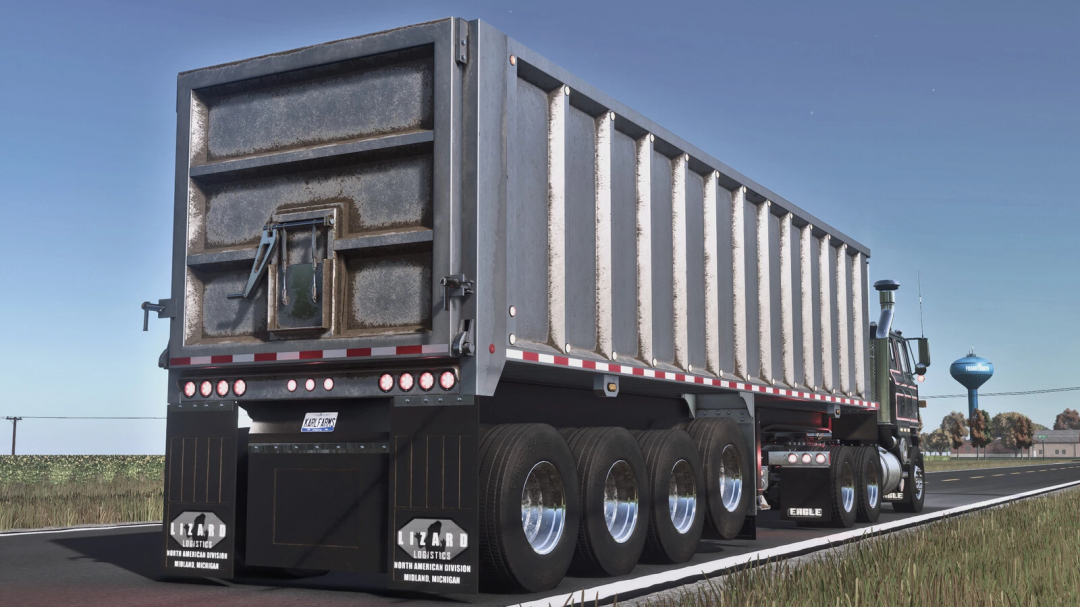 Farming Simulator 25 mod featuring the Lizard Superior End Dump Trailer Pack for realistic farming logistics.