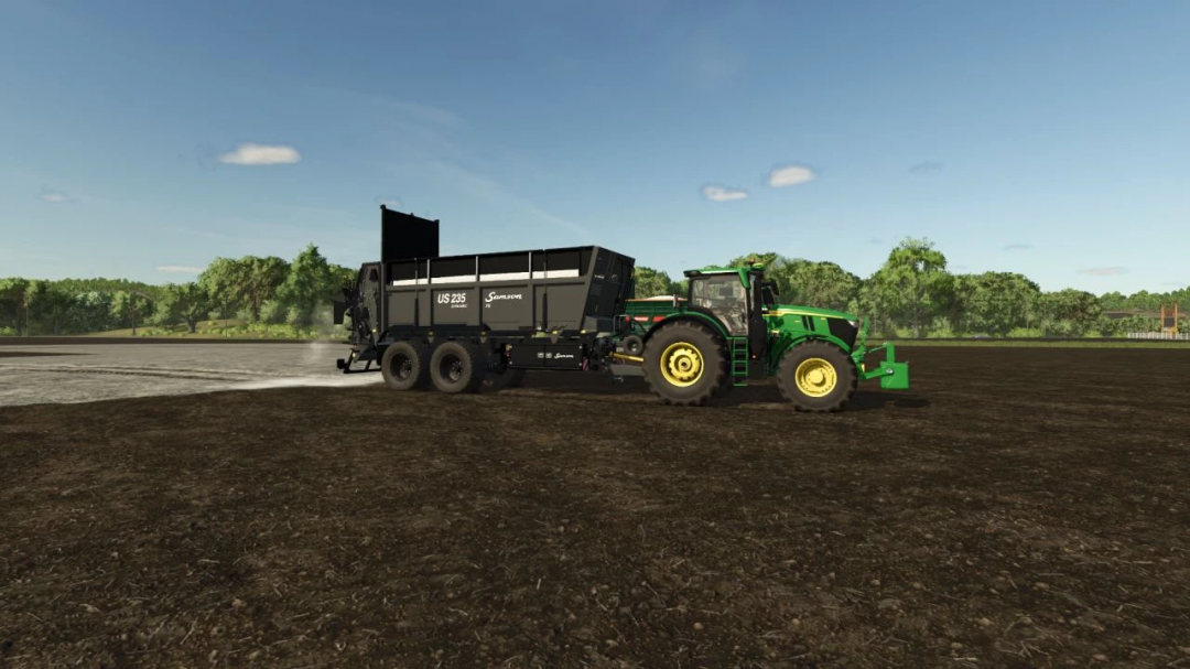 Farming Simulator 25 mod: tractor with manure spreader pack v1.0.0.0, spreading manure on fields.