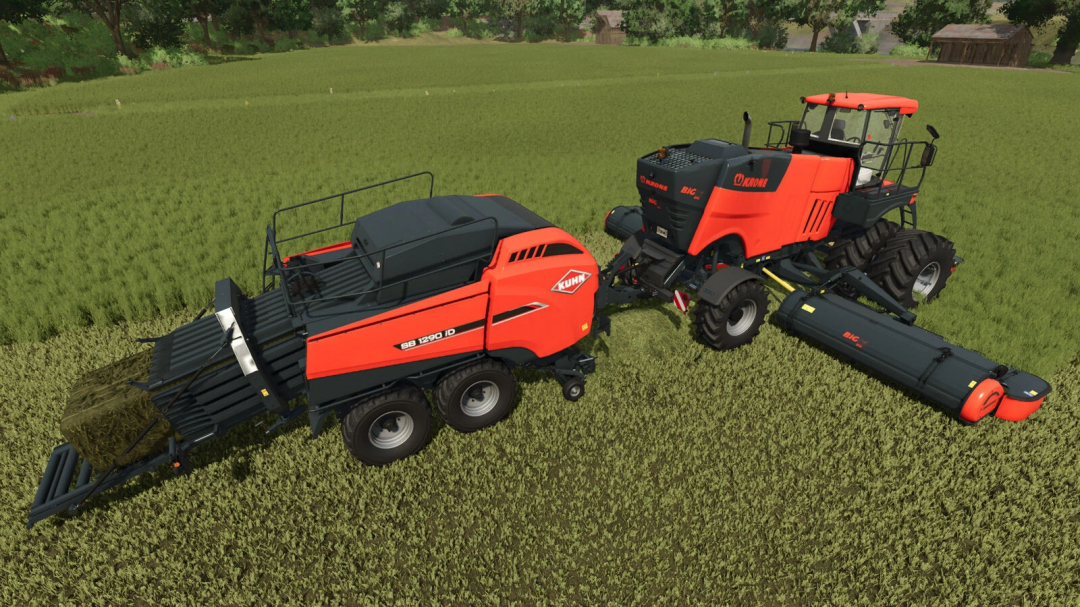 Farming Simulator 25 mods: Mower and wrapper with hitch by Kuhn, used for haymaking in Farming Simulator 25.