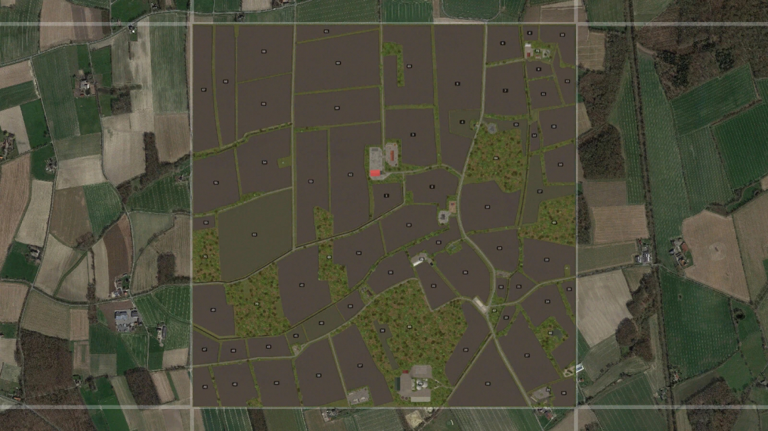 Map overview of Nordkirchen Map v1.0.0.0 for Farming Simulator 25, showing field divisions and roads.