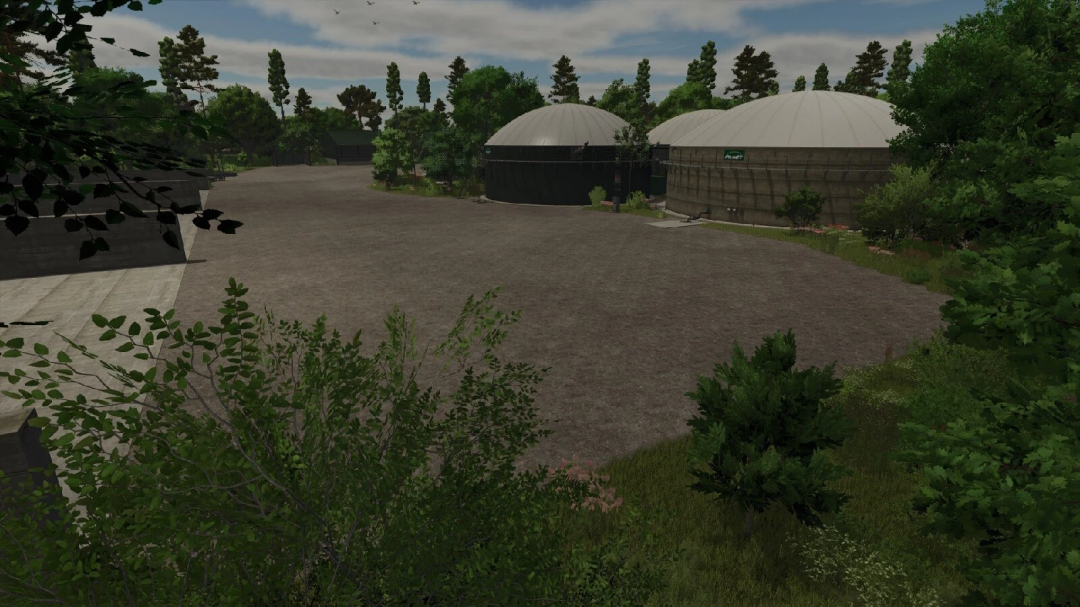Farming Simulator 25 mod: Nordkirchen Map v1.0.0.0 with lush greenery and farm buildings.