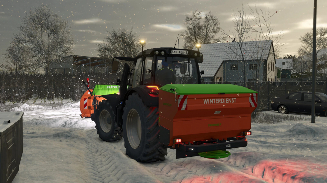 Farming Simulator 25 mod showing a tractor with Winterdienst equipment for snow removal, part of the FS25 mods collection.