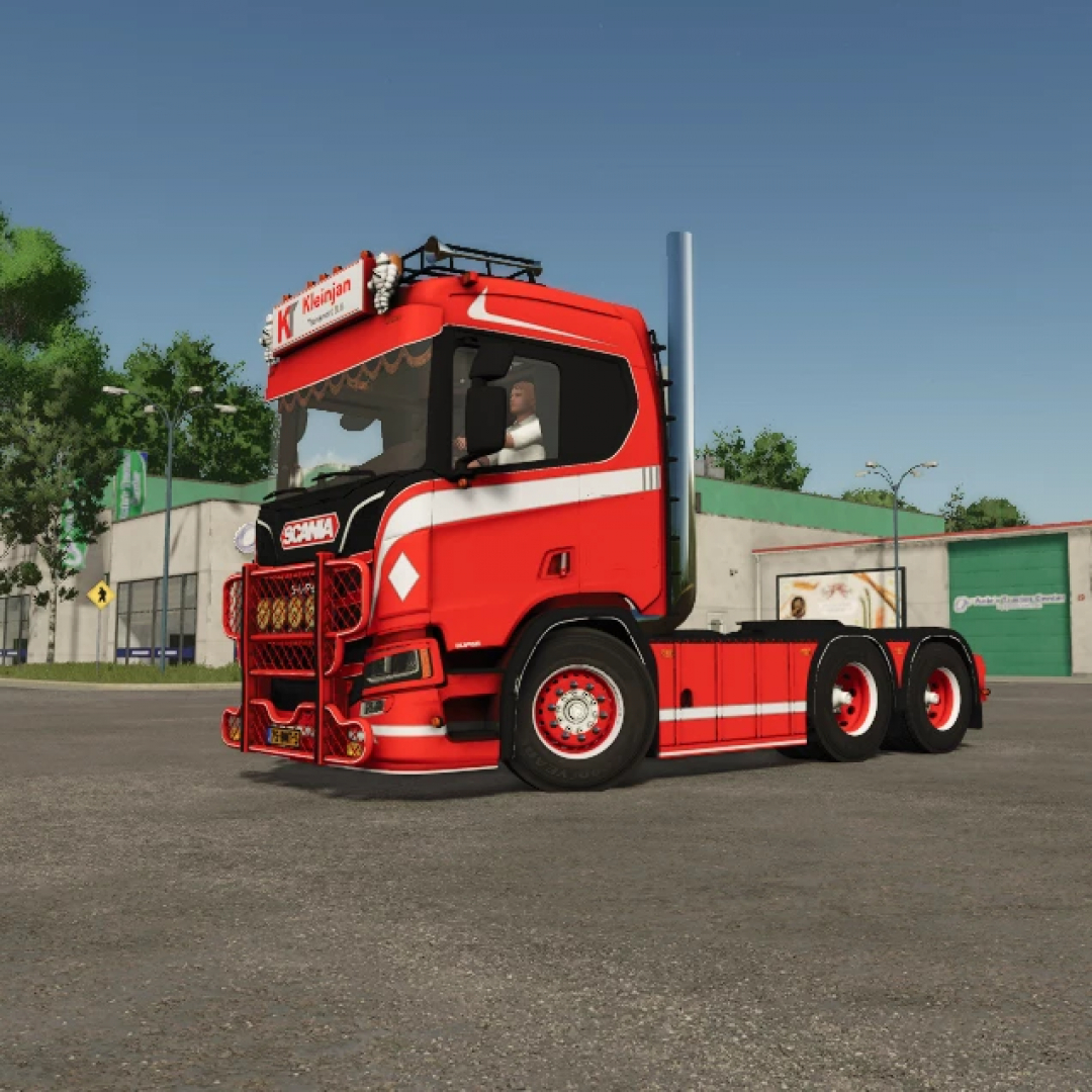 Scania S truck mod from Farming Simulator 25, detailed and vibrant, used in FS25 mods for realistic truck gameplay.