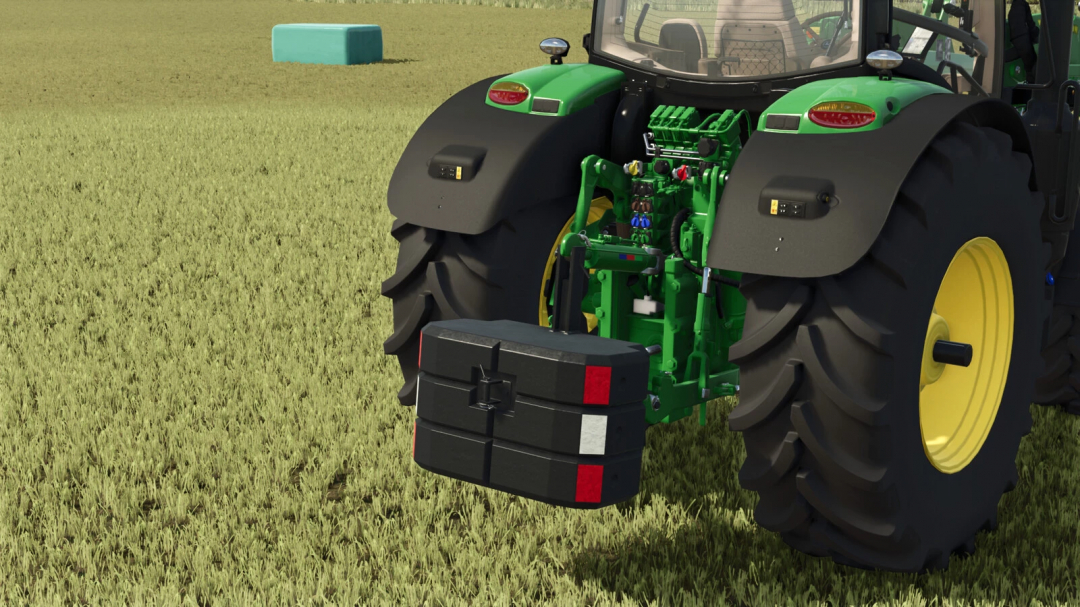 Farming Simulator 25 mod showing the Steyr Weight Pack v1.0.0.0 attached to a tractor's rear, part of FS25 mods lineup.