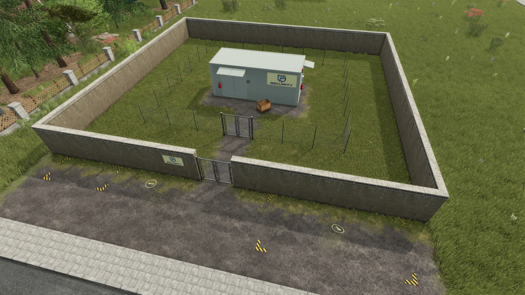 Farming Simulator 25 mod: Storage for cash boxes from the NF March v1.0.1.0 in a secure fenced area.
