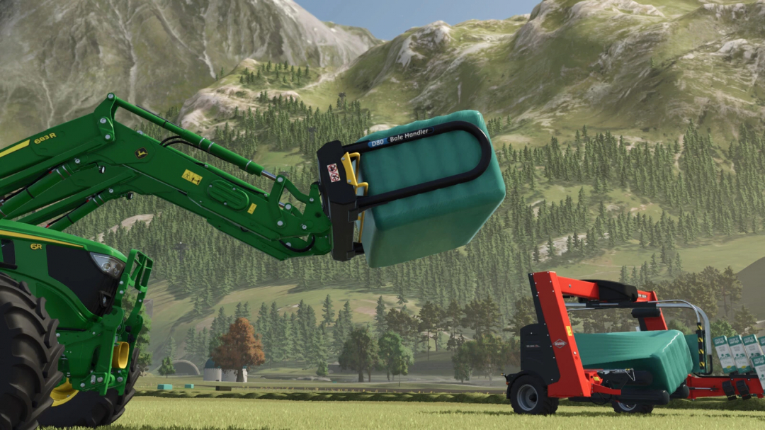 Farming Simulator 25 mod: John Deere tractor with Tanco D 80 v1.0.0.0 liquid fertilizer spreader attachment on a farm landscape.