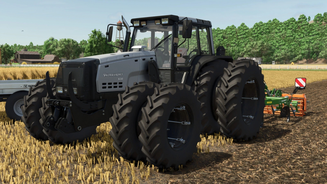 Farming Simulator 25 mod: Valtra Valmet Series 8x50 tractor working in a field, used for agriculture tasks with realistic graphics.