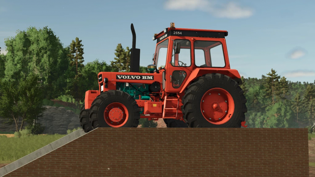 Farming Simulator 25 mod featuring a Volvo BM 2654 tractor on a brick ramp, detailed graphics for immersive gameplay.