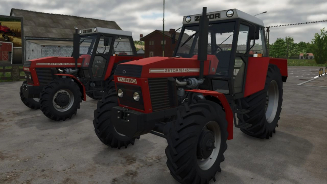 Two Zetor Crystal 10145/16145 tractors in Farming Simulator 25 mods, showcasing detailed red tractor models with large tires.