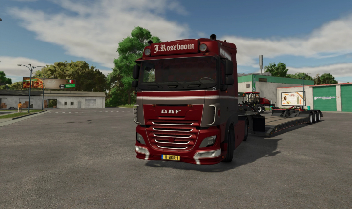fs25-mods,  Farming Simulator 25 mod: DAF XF106 Roseboom truck with custom branding, parked on a lot ready for loading and transport.