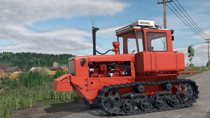 fs25-mods, Farming Simulator 25 mods - close-up of the DT-75 v1.0.0.0 tracked tractor on a rural farm field background.
