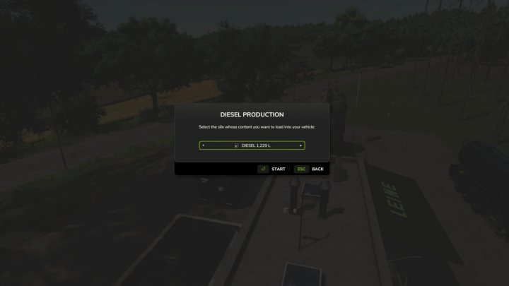 fs25-mods, Farming Simulator 25 mod showcasing Diesel Production V1.1.0.0, featuring a fuel production facility with a selection of diesel silos.