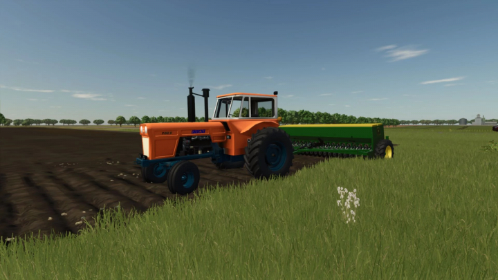 fs25-mods, Farming Simulator 25 mod featuring a Fiat 900-700 tractor with attached seed planter in a field.