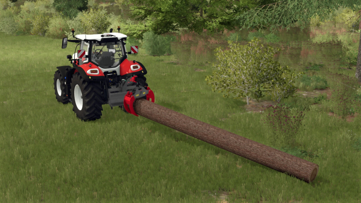fs25-mods, Farming Simulator 25 mod featuring a Fliegl Long Neck Combi Plus trailer attaching logs to a tractor.
