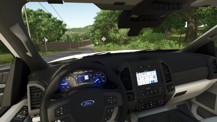 fs25-mods, Farming Simulator 25 mod featuring the Ford F550 truck interior with dashboard and steering wheel, realistic vehicle details.