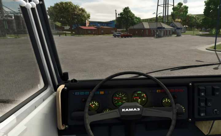fs25-mods, Farming Simulator 25 mod featuring the KamAZ 5410 truck viewed from the driver's seat in the game.