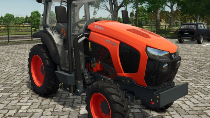 fs25-mods, Farming Simulator 25 mod: Kubota Tractors Pack v1.0.5.0, orange tractor on a farmyard.