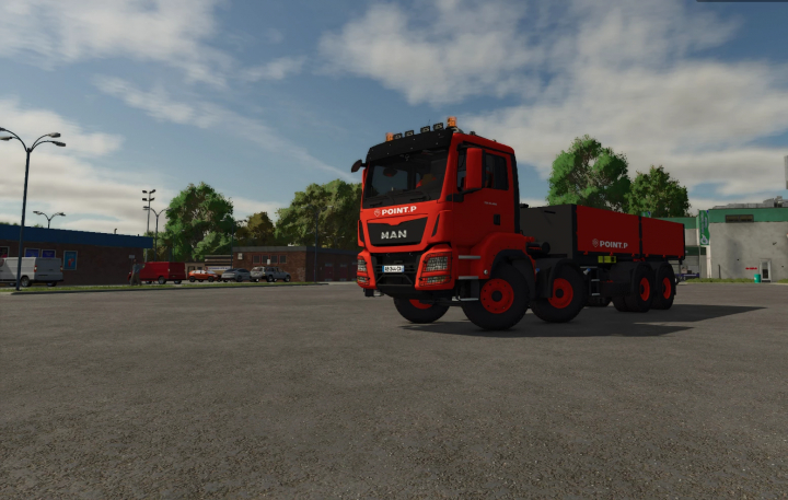 fs25-mods,  Farming Simulator 25 mod: Red MAN TGS 41.480 truck with POINT.P branding, suitable for Farming Simulator 25 mods.