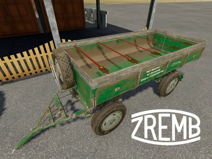 fs22-mods, Farming Simulator 22 mod PW-04 v1.0, green trailer attachment with rust and decals, used for farming tasks in FS22.