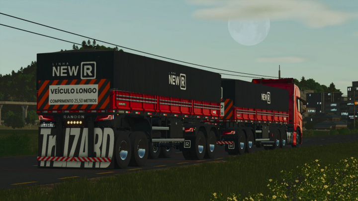 fs25-mods, Farming Simulator 25 mod featuring the Randon Rodotrem Bulk Carrier, a long truck with 25.50-meter length, designed for transporting large loads.