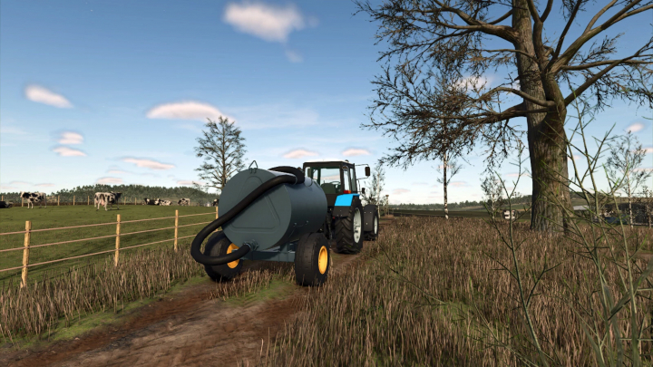 fs25-mods,  Farming Simulator 25 mod - tractor with water tank attachment in a farm field, part of the ZJV-F-3.0 v1.0.0.1 mod pack, ideal for FS25 mods.