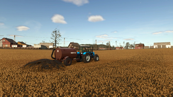 fs25-mods, Farming Simulator 25 mod: tractor spraying the field with the ZJV-F-3.2 v1.0.0.1 fertilizer tank in FS25 game.