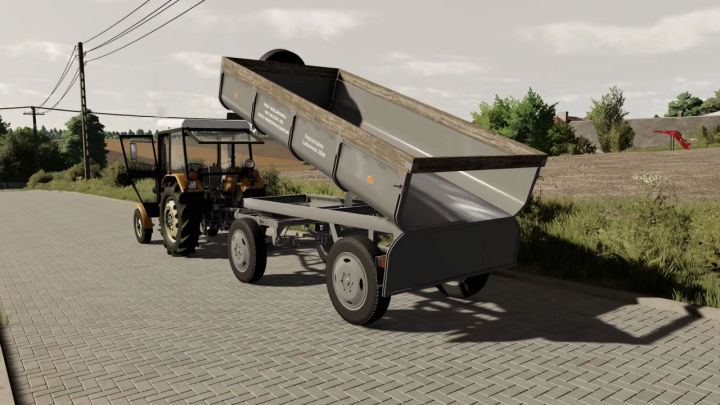 fs22-mods, Farming Simulator 22 mod: Zremb PW-04 V1.0.0.0 grain cart attached to a tractor, available in FS22 mods.