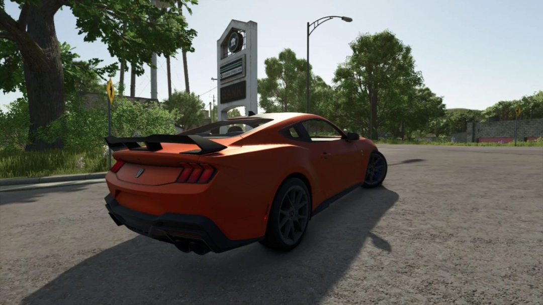Farming Simulator 25 mod: 2024 Ford Mustang Dark Horse v1.0.0.0 racing car on the road.