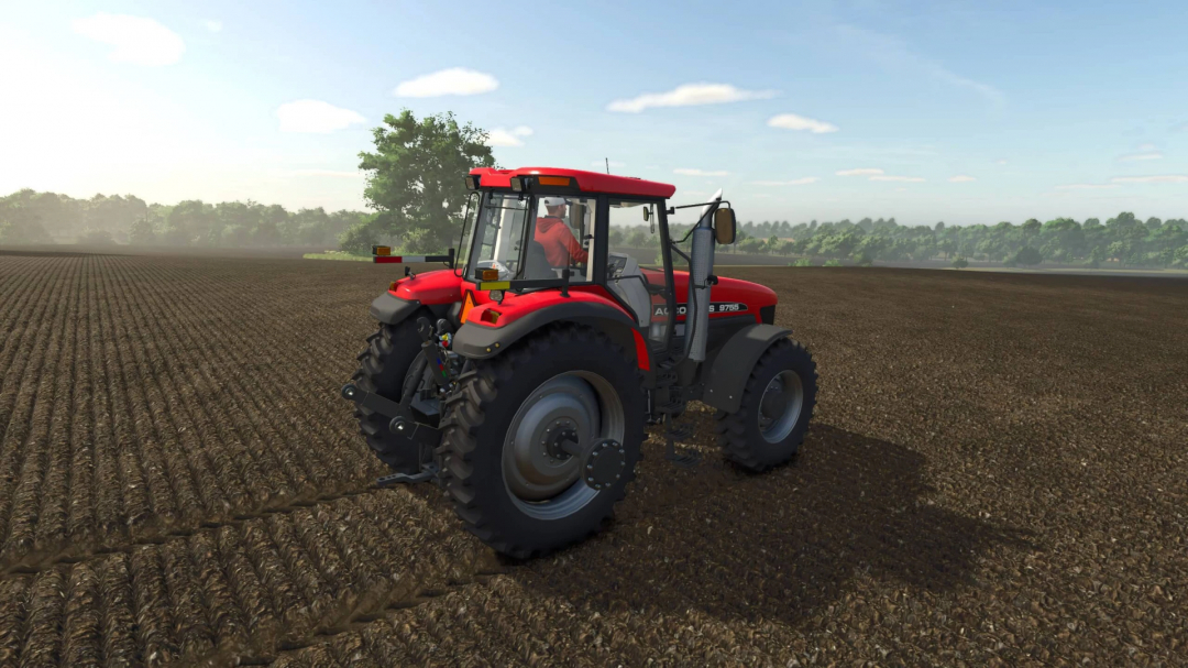 Farming Simulator 25 mod: AGCO Rowcrop Tractors on a cultivated field with clear skies.
