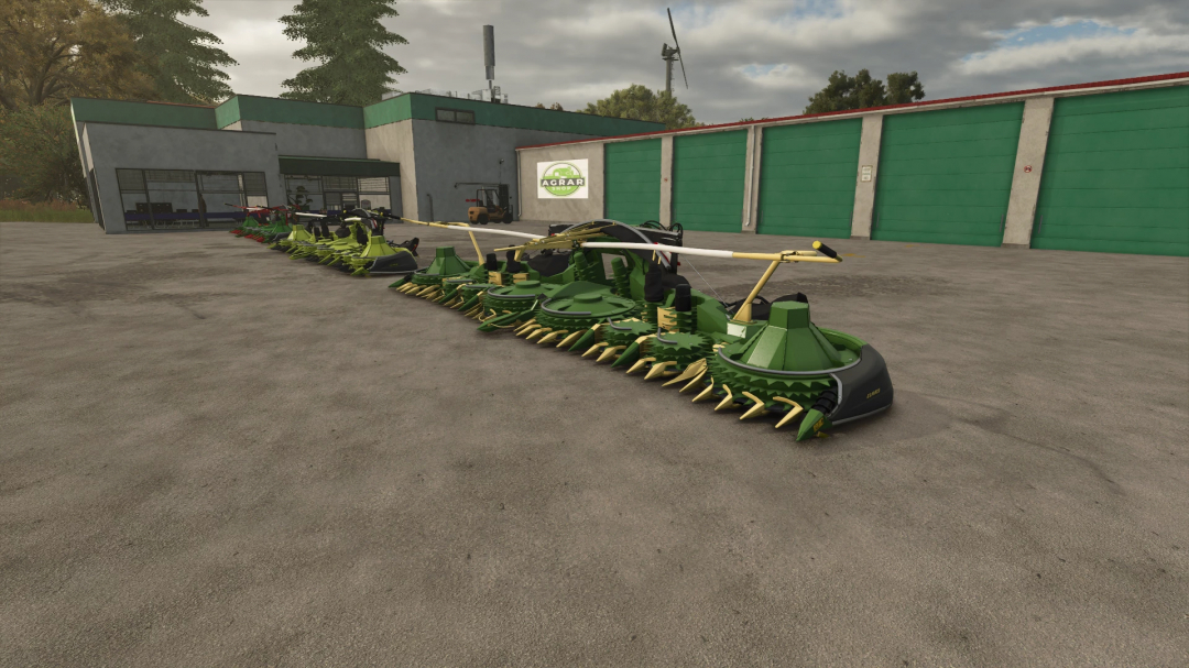 Farming Simulator 25 mods featuring a lineup of Claas Orbis 900 mowers at the Agrar Shop.